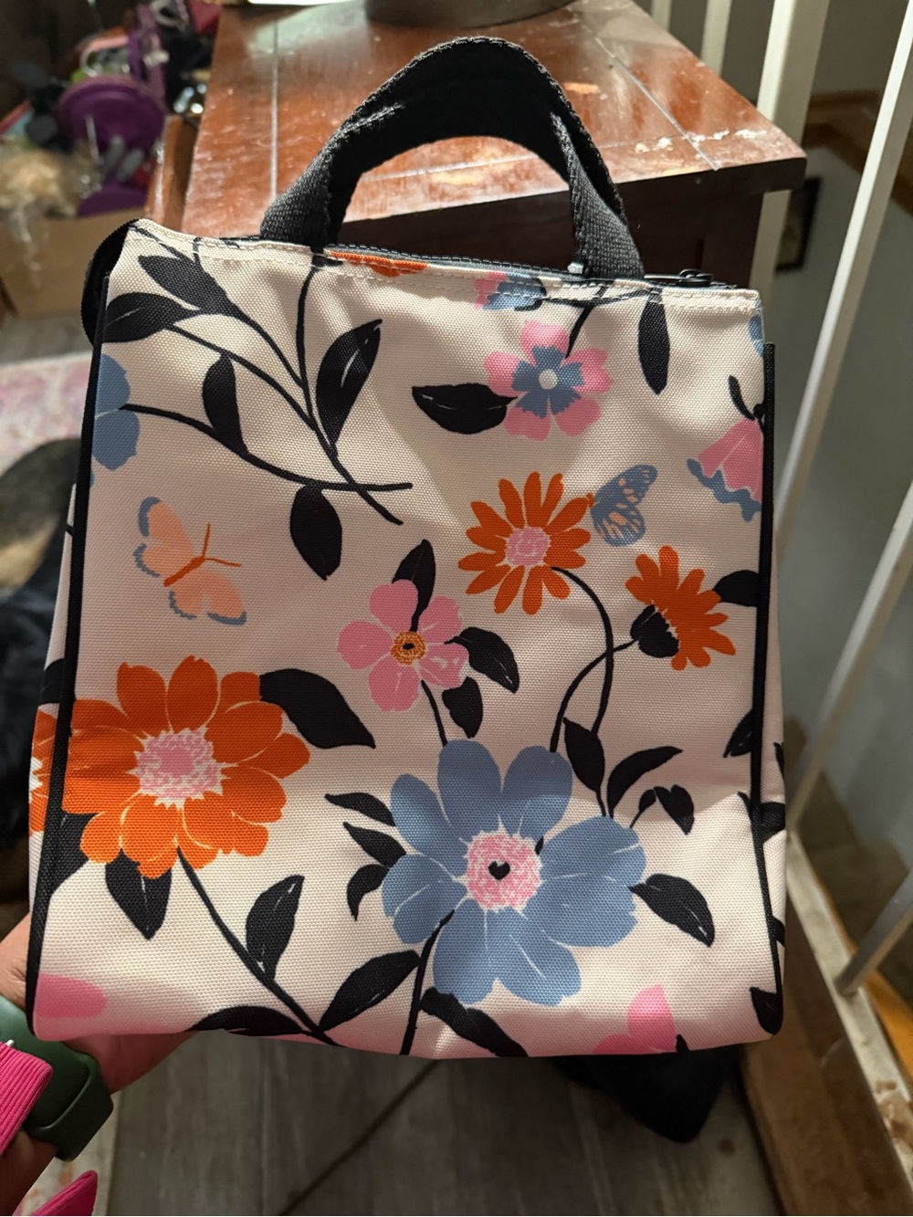 kate spade Floral Canvas Tote - Cream with Blue, Orange & Pink Flowers - Picture 3 of 8